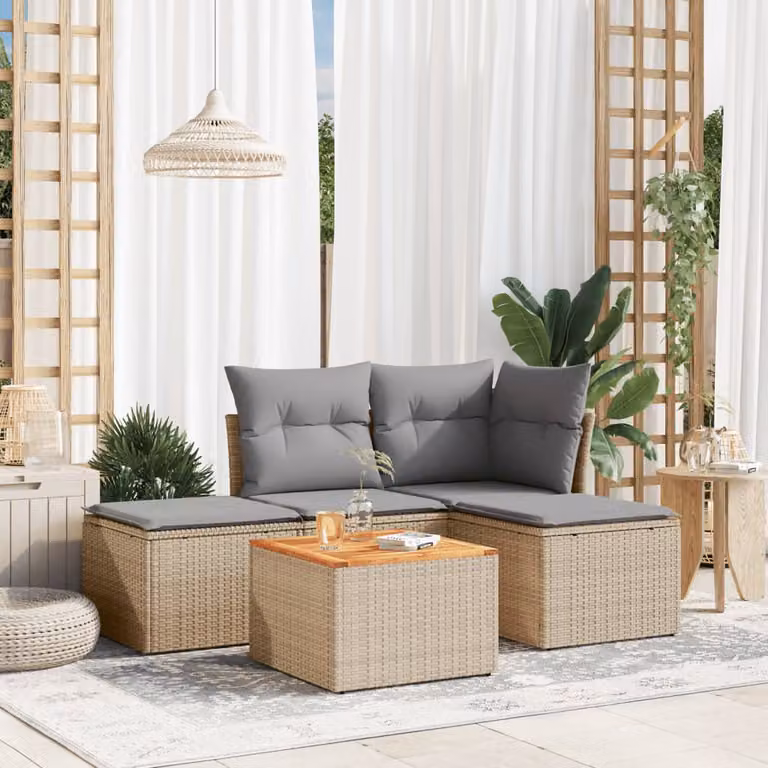 vidaXL Set Divano da Giardino 5 pz in Polyrattan con Cuscini Beige e Tavolino da Esterno