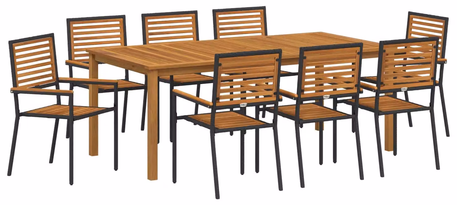 Set da Pranzo per Giardino 9 pcs Nero Legno di Acacia Massello