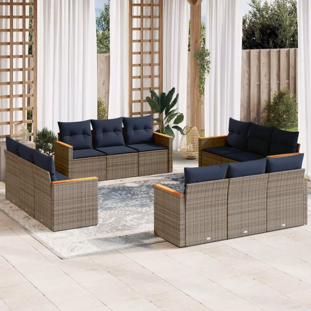 Maison Exclusive - Set da giardino 12 pezzi con cuscini, grigio, polyrattan