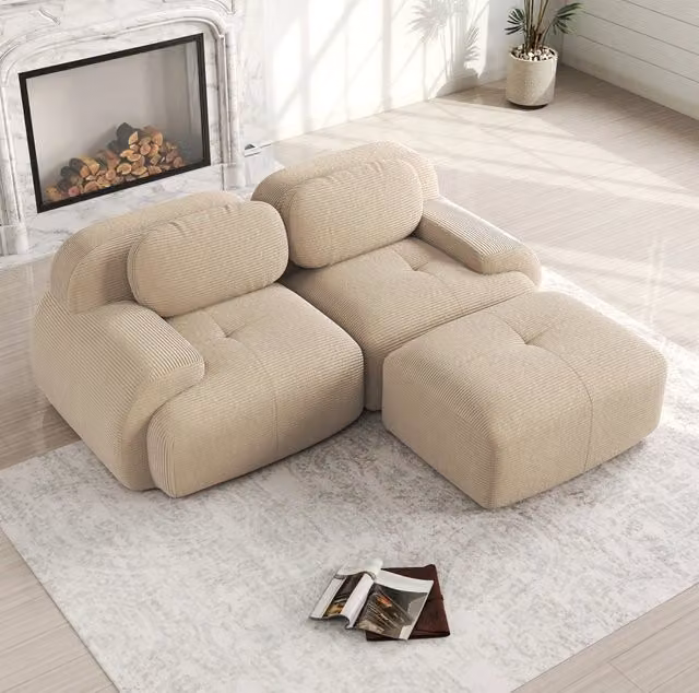 Divano angolare modulare senza montaggio in corduroy beige