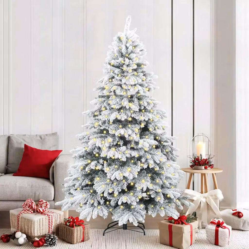 Albero di Natale artificiale moderno vidaXL verde con 300 LED bianco caldo, Altezza: 210 cm, in PE e PVC