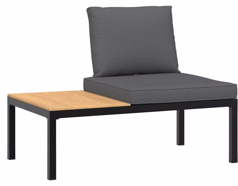 Panca da giardino in alluminio, colore nero - 110x73x73 cm - Con tavolino laterale - Panca per esterni - Adatta per giardino e terrazza