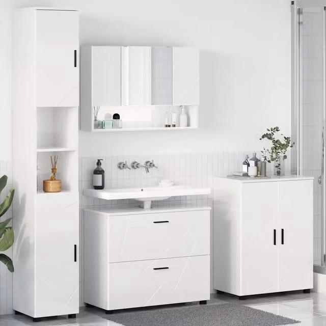 Set di mobili per il bagno 4 pezzi vidaXL Bianco Lucido L/P/H: 35 x 30 x 192 cm