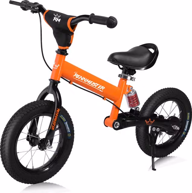 Bici equilibrio Rennmeister arancione con maniglia di spinta e freno regolabile