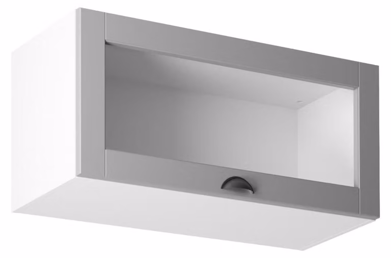 Pensile in vetro con ante a battente LUMEA - larghezza 80 cm, grigio/bianco