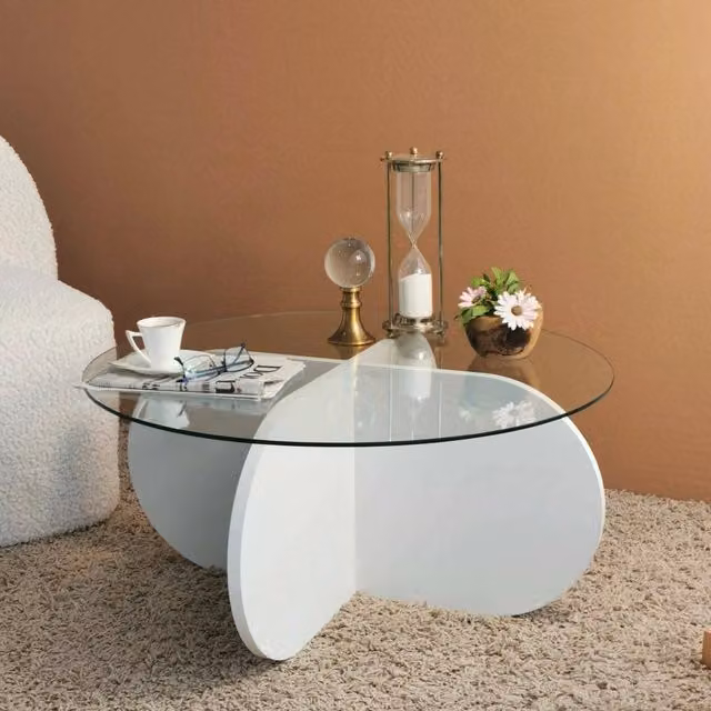 Tavolino da salotto rotondo Nila DMORA in vetro bianco e trasparente, L: 75 cm, P: 75 cm, H: 35 cm