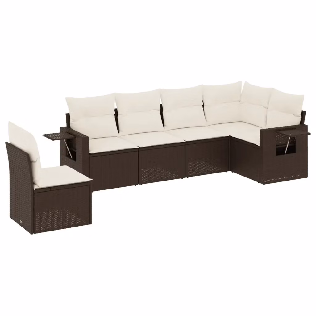 vidaXL Set Divano da Giardino a L 6 pz in Polyrattan Marrone e Bianco con Cuscini e Tavolino – 2