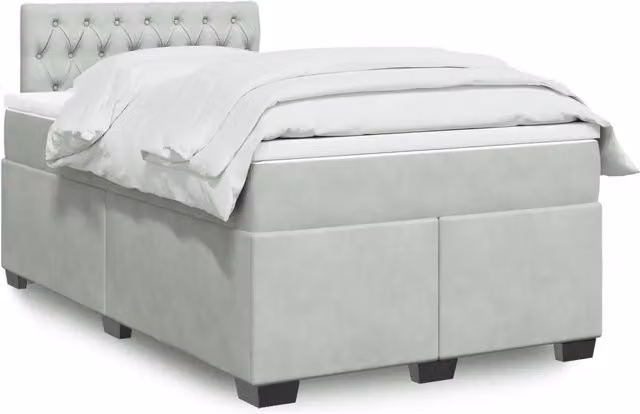 Letto a molle con materasso ibrido vidaXL in velluto grigio e bianco L/P/H: 120 x 200 x 100,5 cm
