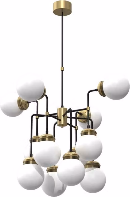 Lampadario Hydro 12 luci E14 sfere ottone/nero Luminex