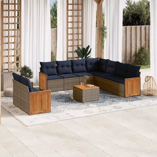 Set Divani da Giardino 10 pz con Cuscini Grigio in Polyrattan 3227790