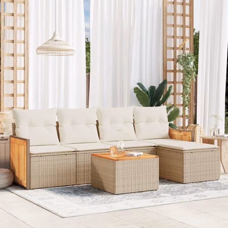 Maison Exclusive - Set Divano da Giardino 6 pz con Cuscini Beige in Polyrattan
