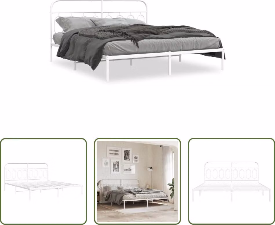 The Living Store Struttura letto con testiera in metallo bianco 160x200 cm