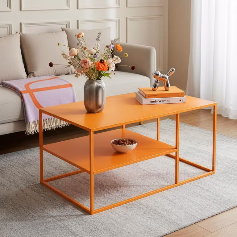 Tavolino 'Solund' in acciaio 90 x 60 x 45 cm arancione