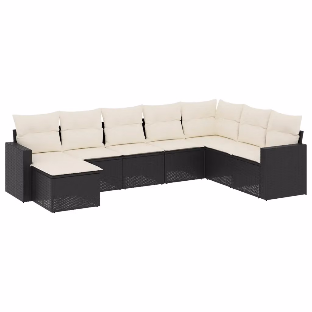 vidaXL Set Divani da Giardino a L con Cuscini 8 pz Nero e Bianco in Polyrattan e Acciaio – 2
