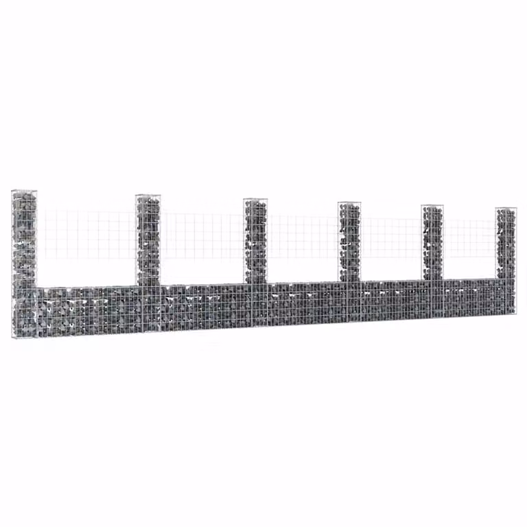 Cesto Gabbione a U vidaXL in metallo grigio con 6 pali in ferro L: 620 cm, P: 20 cm, H: 150 cm