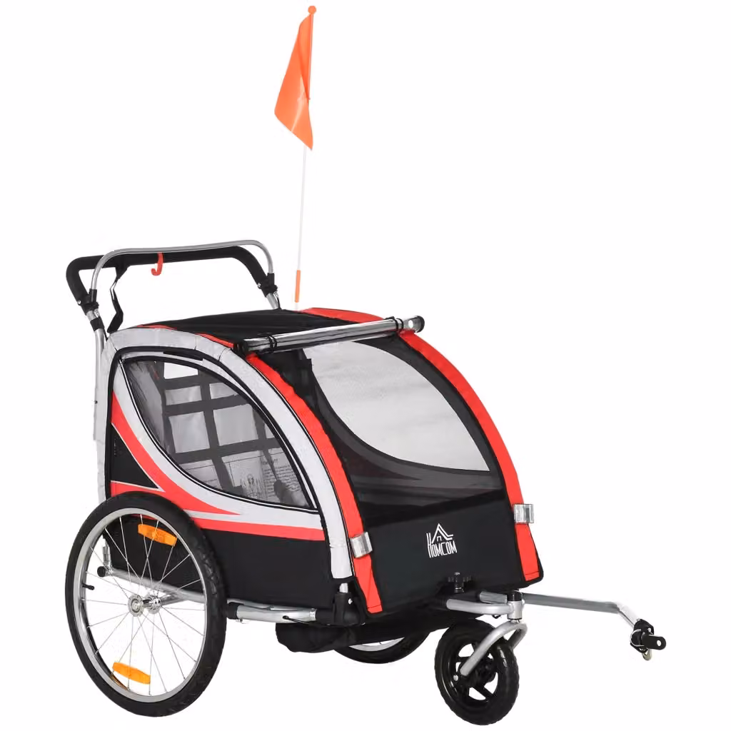 Carrello per bicicletta 2 in 1 zephmum rosso con struttura in acciaio e dettagli riflettenti – 2