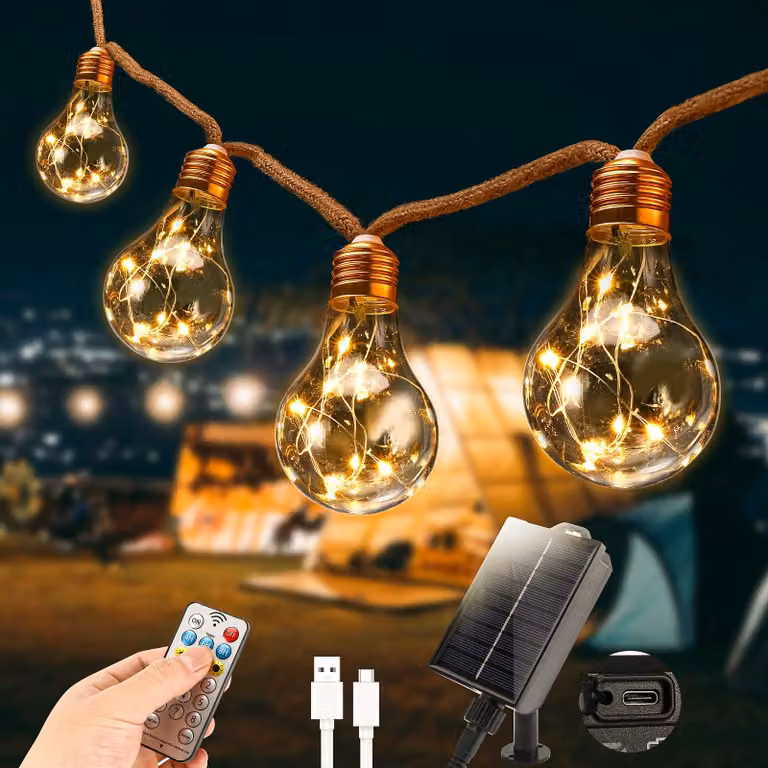 Catena luminosa solare, 8 metri, 16 LED bianco caldo, grado di protezione IP65, 8 modalità