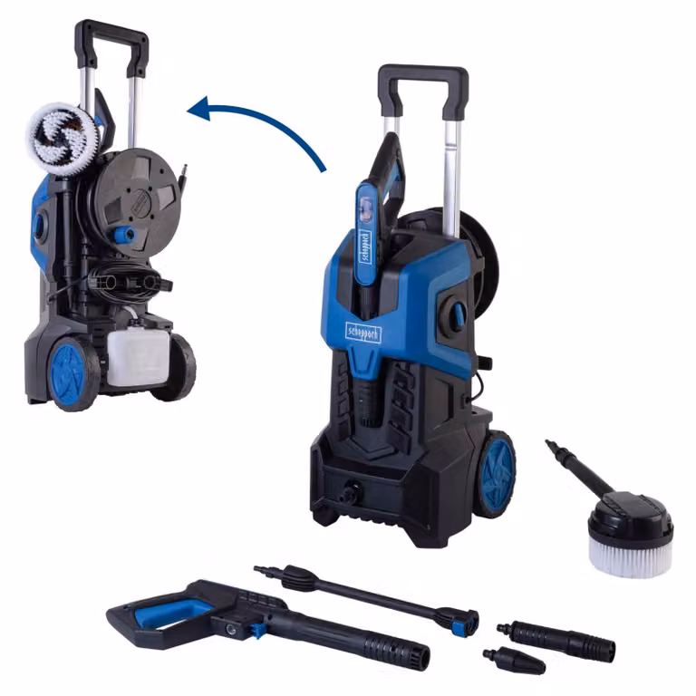 SCHEPPACH SHD180, idropulitrice elettrica, 2400 W, pressione massima 180 bar, portata 480 l/h, tubo antitorsione da 8 metri, serbatoio detergente da 800 ml, ugello regolabile, set di collegamento rapido