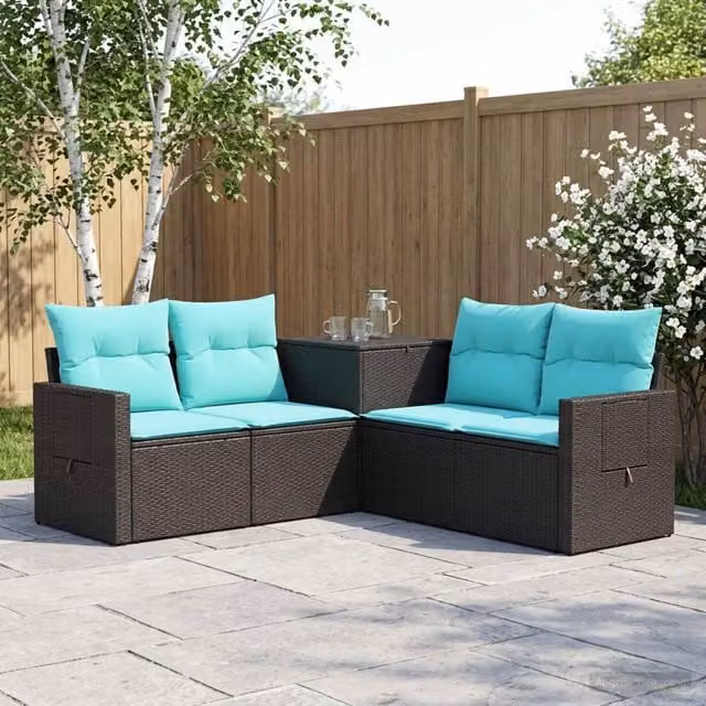 Set di divani 5 pz Nero e Blu 179 x 179 x 85 cm 3447870