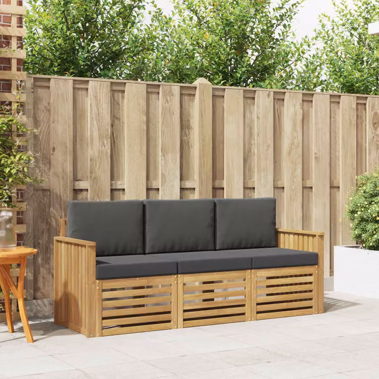 Set di divani da giardino vidaXL in legno di acacia con cuscini, Bianco e Antracite