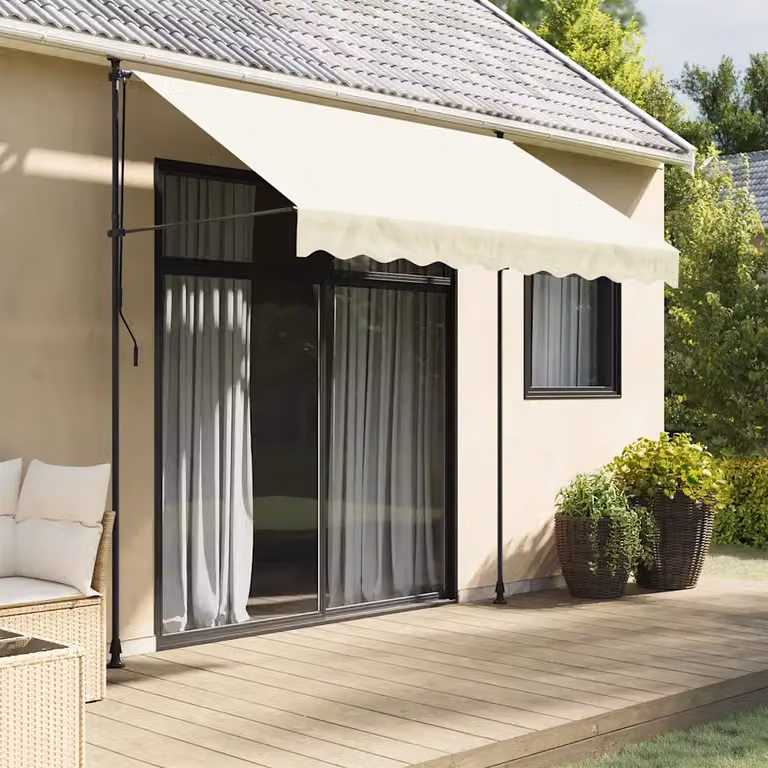 vidaXL Tenda da Sole Retrattile con Bracci Pieghevoli in Poliestere e Acciaio, Colore Crema, L: 300 cm, P: 150 cm