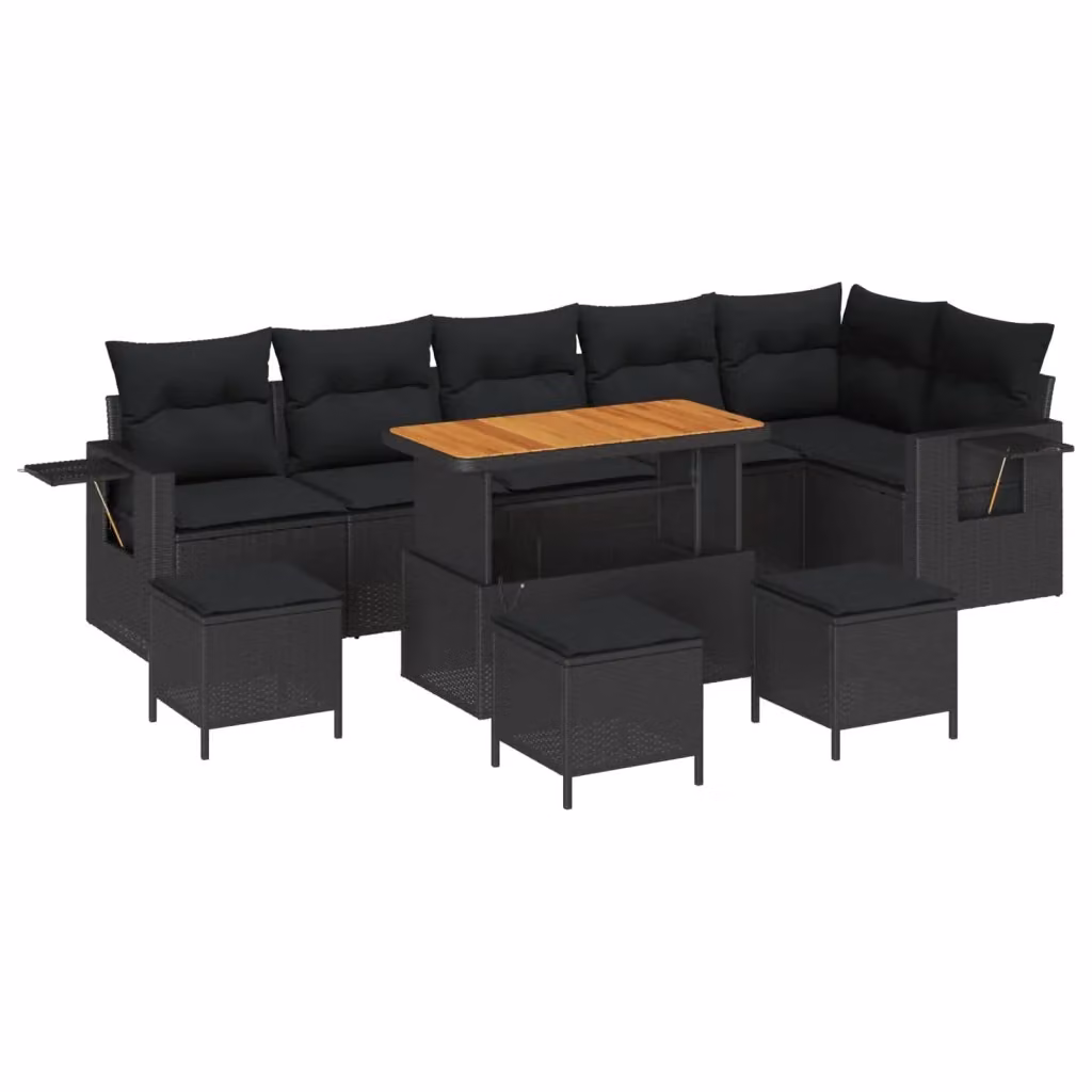 Set Divano da Giardino L-Shape vidaXL 12 Pezzi Nero con Cuscini e Tavolino – 2