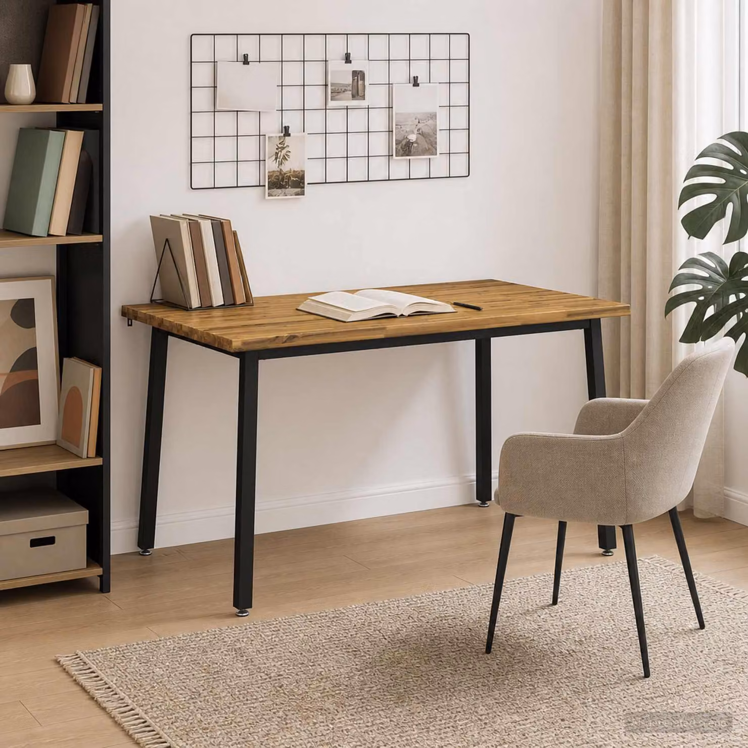 vidaXL Tavolo da pranzo moderno in legno di acacia con bordo naturale, L/P/H: 140 x 80 x 75 cm, Bianco e Nero