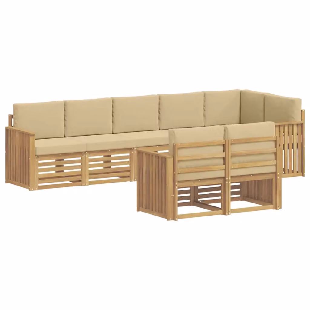 Set di divani da esterno a L vidaXL in legno di acacia con cuscini, Bianco e Beige – 2