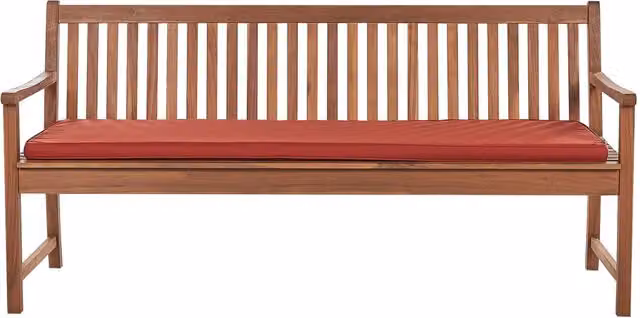Panca da giardino Beliani in legno di acacia con cuscini rossi, design classico con braccioli, L: 180 cm