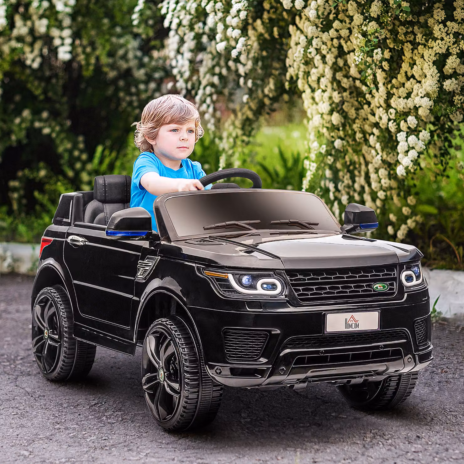 Macchina Elettrica HOMCOM per Bambini 3-6 Anni con Telecomando, Luci LED e Clacson, Nero, L 110 x P 68 x H 52 cm – 2