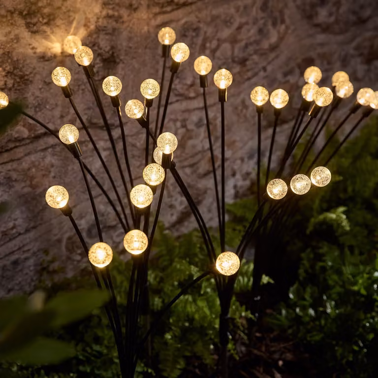 Set di 4 lampade da giardino solari a picchetto, altezza 70 cm, colore nero, materiale: metallo, forma: sferica