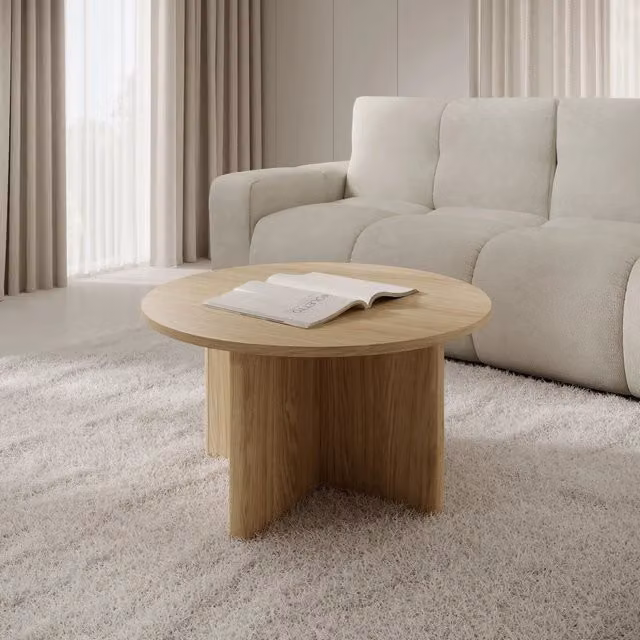 Tavolino da salotto rotondo Kasi DMORA in legno color rovere marrone L: 90 cm, P: 90 cm, H: 49 cm
