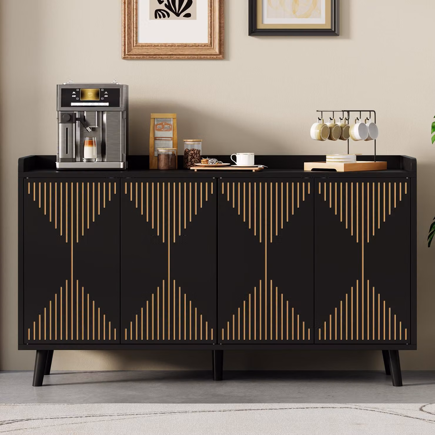 Credenza 140x40x84, con 4 ante, ripiani regolabili, ideale per l'utilizzo in sala da pranzo o soggiorno