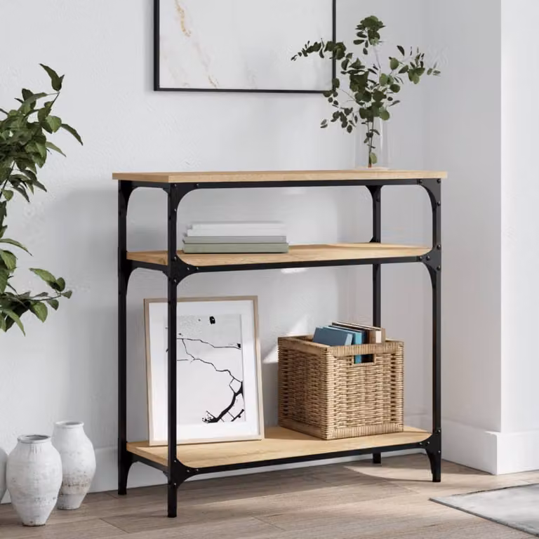 vidaXL Tavolino Consolle in Legno e Metallo Rovere Sonoma, L/P/H: 75 x 29 x 75 cm