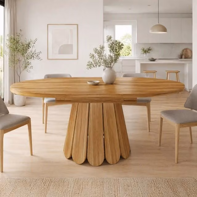 Tavolo da pranzo rotondo allungabile Mivray in MDF e metallo marrone, Diametro: 118 cm, Estendibile a 158 cm, Altezza: 75 cm