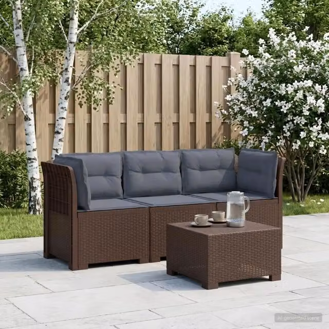 Divano da esterno-Divano da Giardino 3 posti con cuscini in look rattan PP 354952