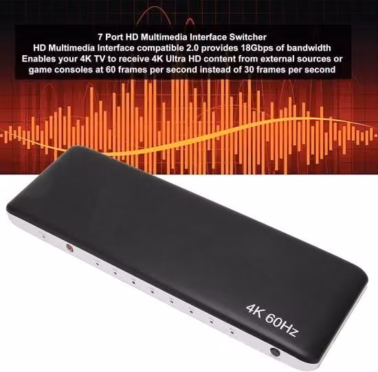 Switch HDMI 7 in 1 4K 60Hz 3D UHD HDR con telecomando, Multiplicatore e Schiacciatore HDMI Nero