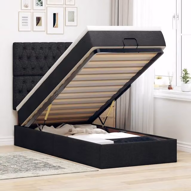 Letto con contenitore a sollevamento vidaXL in tessuto nero e bianco con materasso L: 80 cm, P: 200 cm