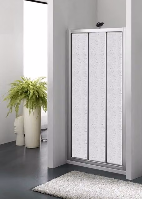 Porta doccia tre ante scorrevoli bilaterale acrilico argento satinato h185cm Merbo Tinez Argento satinato,94/100 cm
