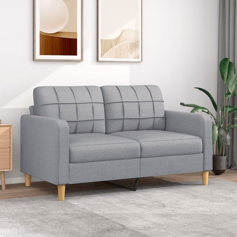 Divano a due posti, colore grigio chiaro, 140 cm, rivestito in tessuto