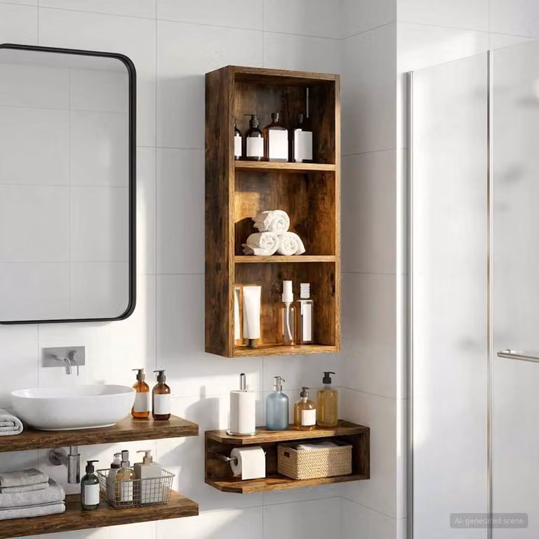 Armadio da bagno a muro vidaXL in legno color quercia marrone, L 30 cm x P 14 cm x H 70 cm