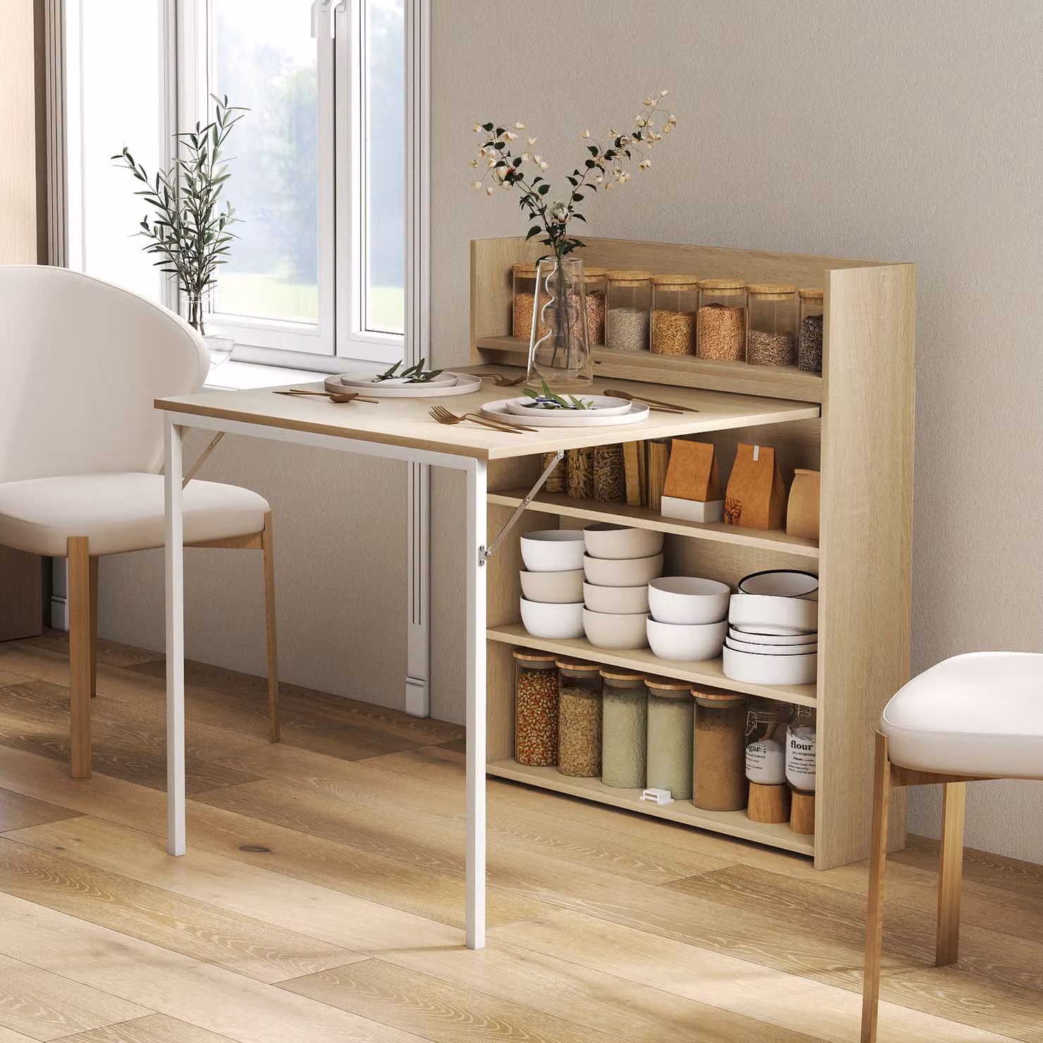 Tavolo pieghevole salvaspazio HOMCOM con ripiano in legno color rovere, L: 78,5 cm, P: 91 cm, H: 93 cm – 2