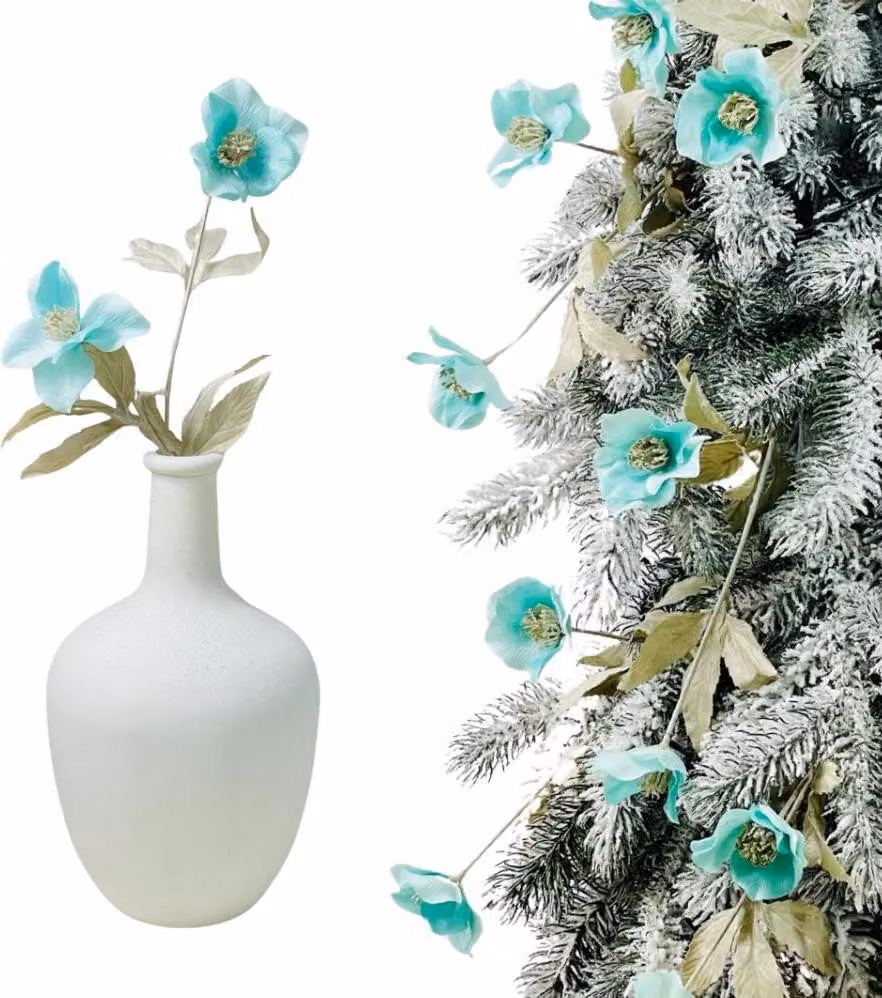 Elleboro azzurro su un ramo - fiori per albero di Natale 43 cm