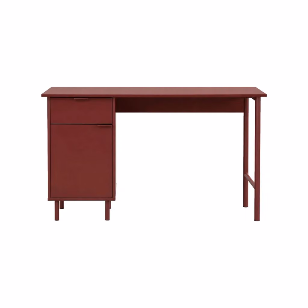 Scrivania moderna in legno e metallo rossa con piano rettangolare per home office – 2