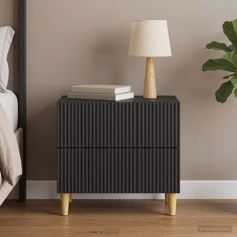 Armadio da Notte Moderno vidaXL in Legno MDF Nero, L 62 cm x P 34,5 cm x H 48 cm
