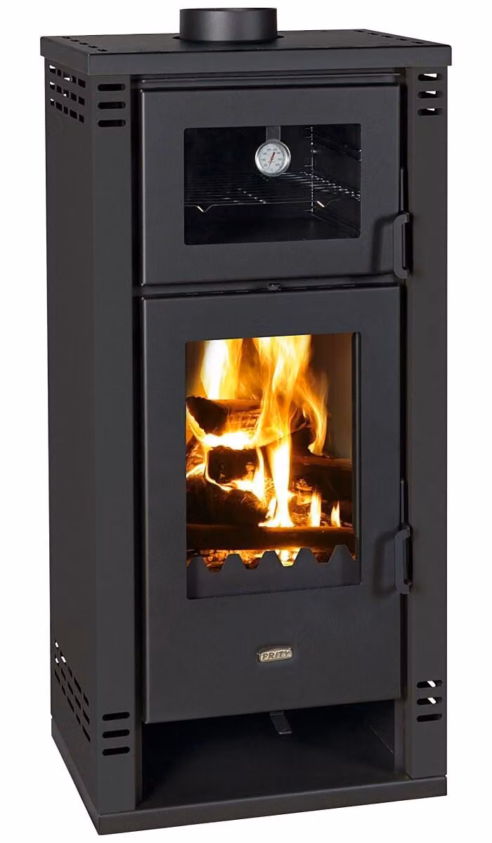 Stufa a legna Prity K2 GT F con vano cottura - 8,1 kW, design moderno, nero grafite, classe energetica A+