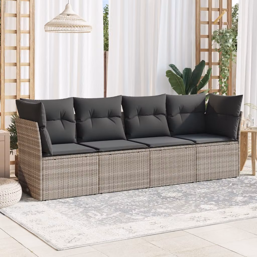 Set Divano da Giardino a L vidaXL in Polyrattan Grigio con Cuscini Imbottiti e Rivestimenti Rimovibili