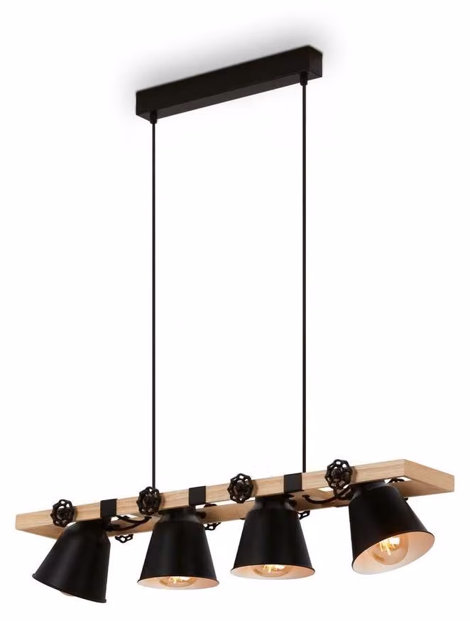 Lampada a sospensione Lampada a sospensione Vintage 4 luci 4xE27 Metallo-legno nero Briloner