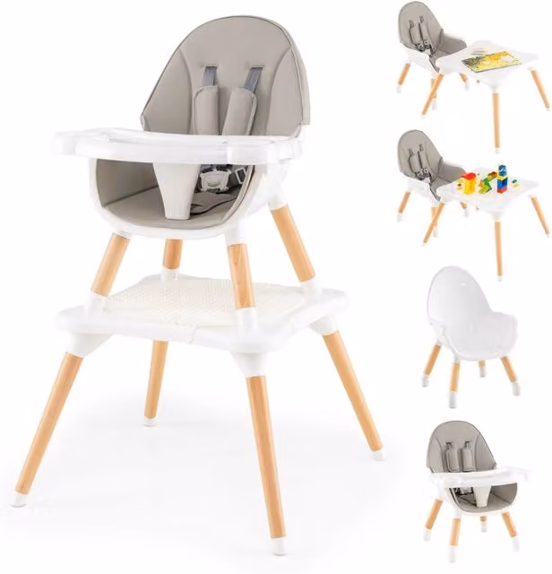 Set tavolo e sedia 6-in-1 convertibile per bambini in legno con vassoio rimovibile, Grigio – 1