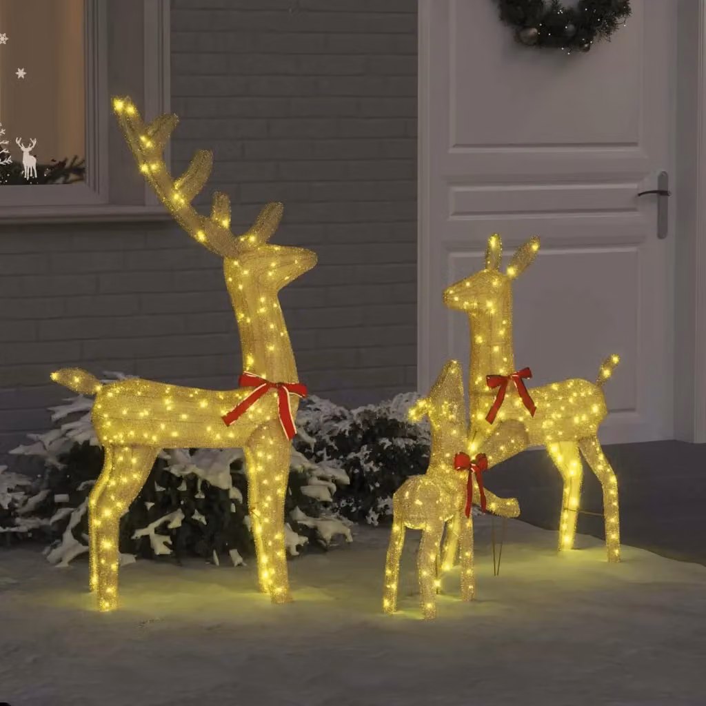 Set di 3 renne decorative con illuminazione LED in tessuto bianco caldo CFW9302267 L/P/H: 68 x 26 x 127 cm – 2